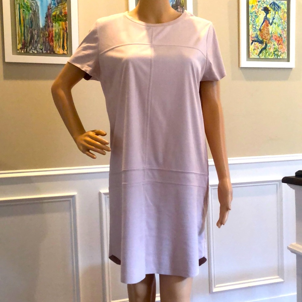 Pastel pink faux suede shift mini dress